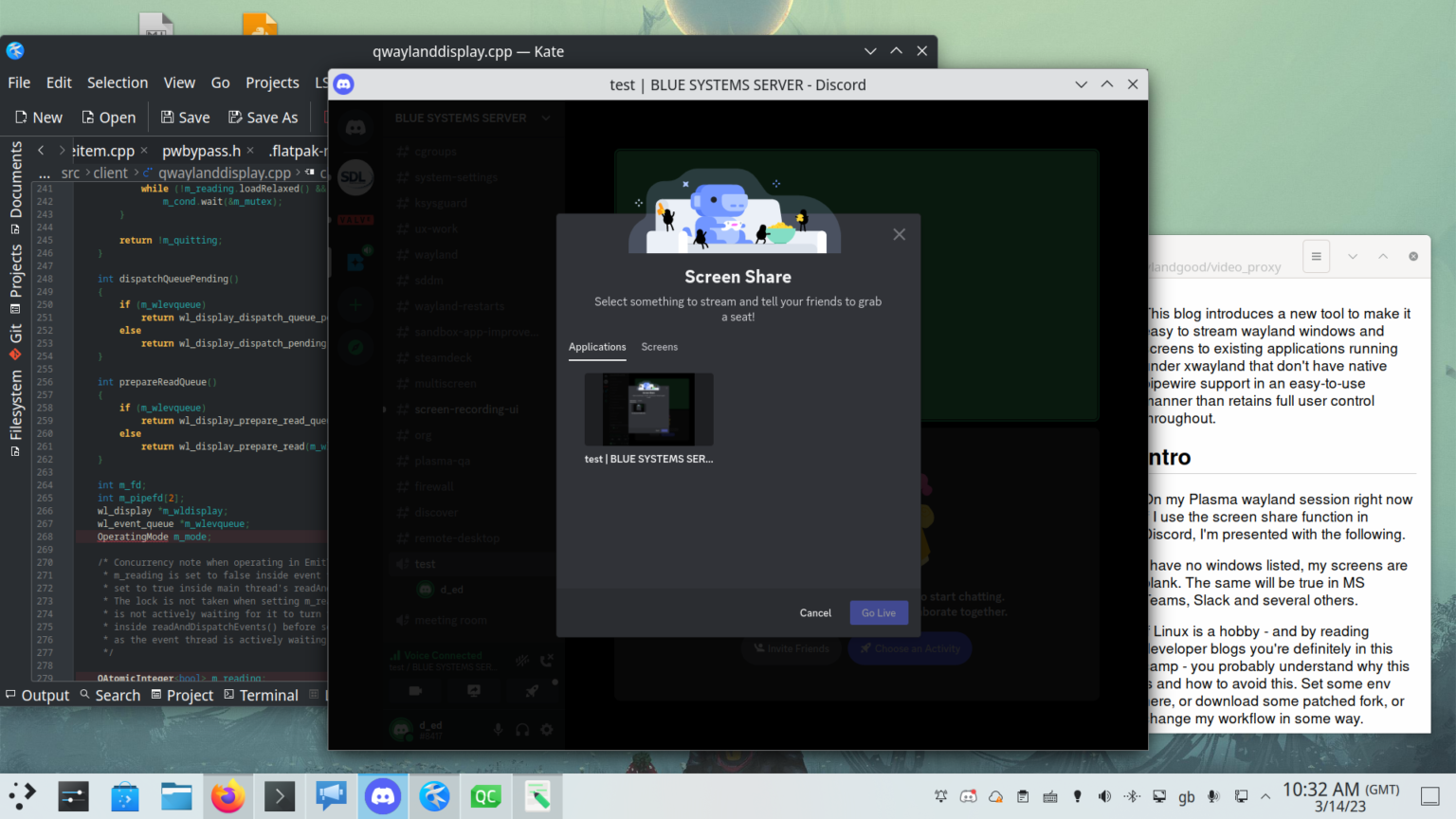 Fixing Wayland Xwayland screen casting David Edmundson's  Log